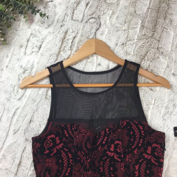 [Trixxi] Velvet Lace Print Mesh Flocked Skater Dress Size M Medium - Picture 3 of 10